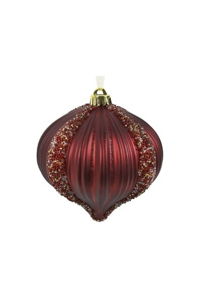 Jumbo Christmas Tree Ornament Onion Burgundy with Embossed Stripes & Beads Ø15cm