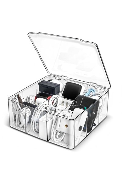 EXCEFORE Data Cable Organizer Storage Box, Acrylic Transparent Cable Organize...