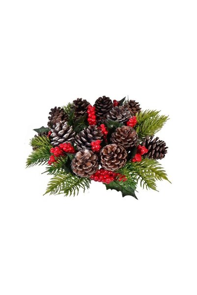 Jumbo Inel Decorativ de Craciun pentru Lumanari Conuri de Pin Pomusoare 25cm