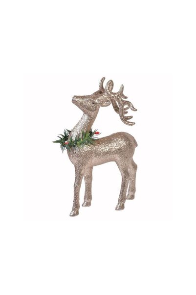 Jumbo Figurina Decorativa de Craciun Ren cu Glitter Bej Sampanie Coronita 22cm