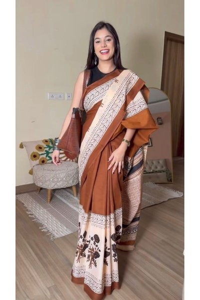 Mysha by arisha Handcrafted block print Cotton saree