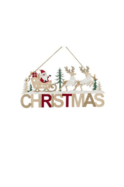 Jumbo Decoratiune Suspendabila de Craciun Tablita din Lemn Mos Craciun Sanie ...