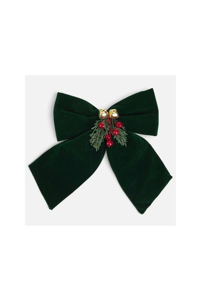 Jumbo Funda Decorativa de Craciun Verde Catifelata cu Clopotei 24x30cm