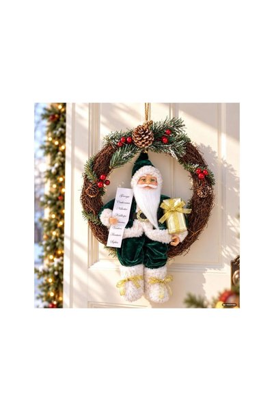 Jumbo Coronita Decorativa de Craciun cu Mos Craciun in Costum Verde Ø30cm