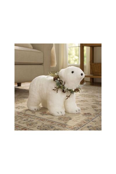 Jumbo Figurina Decorativa de Craciun Urs Polar din Spuma cu Coronita Verde 30cm