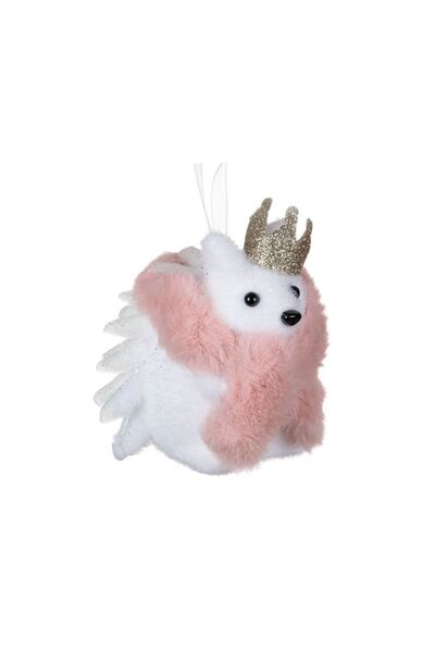 Jumbo Ornament Brad de Craciun din Spuma Arici Alb cu Blana Artificiala Roz &...