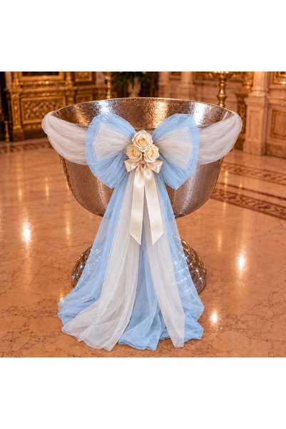 LoreBebe Decor pentru cristelnita de botez LORE BEBE, tulle alb si bleu, aran...