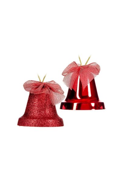 Jumbo Set Ornamente de Craciun Clopote Rosii Stralucitoare Glitter 6cm - 4buc