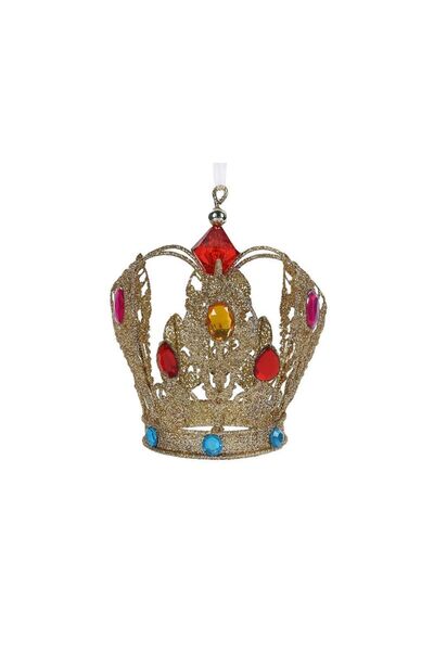 Jumbo Ornament Brad de Craciun Coroana cu Glitter Auriu & Pietre Colorate Ø10...