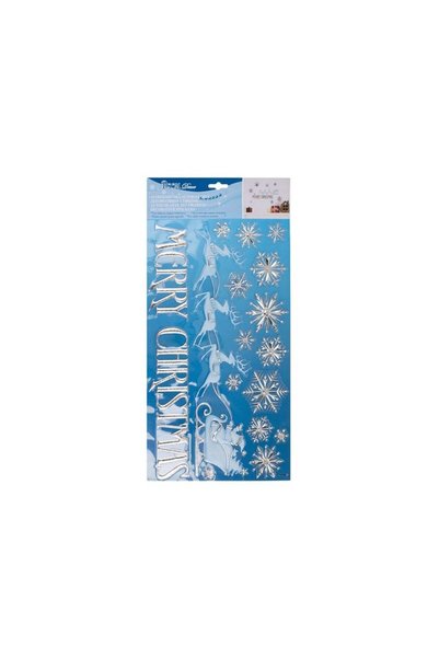 Jumbo Christmas Decorative Stickers Snowflakes Santa Reindeer Silver Blue 41x...