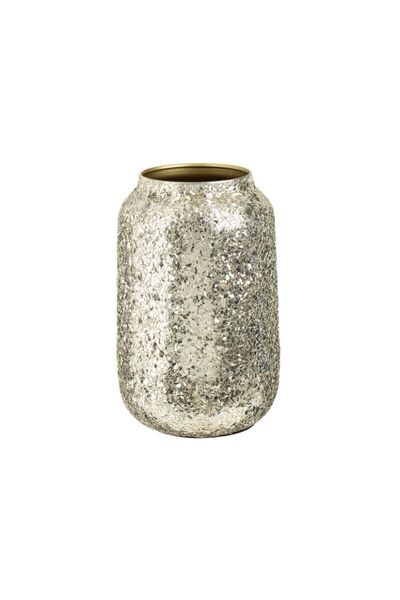Jumbo Vaza Decorativa Metalica Bej cu Model Mozaic Ø15x27cm