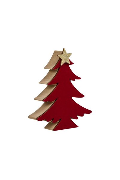 Jumbo Decoratiune din Lemn de Craciun Brad Catifelat Stea Glitter 11cm