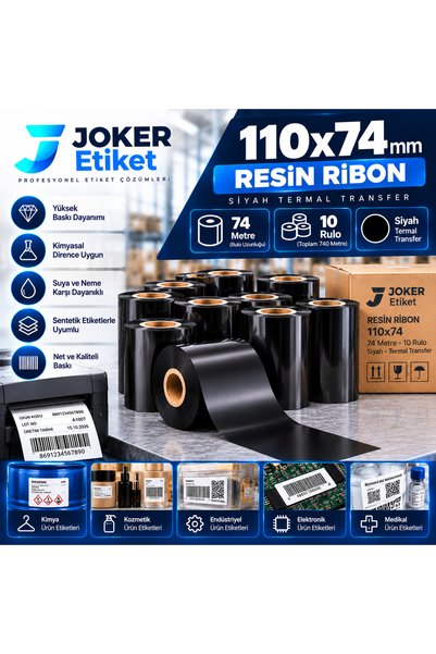 JOKER ETİKET / 110x74 / Resin Ribon / 10 Rulo / Siyah Termal Transfer