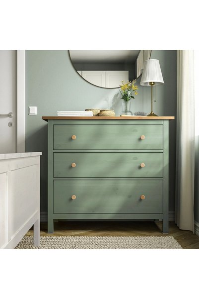 IKEA AKDENİZ MODERN HEMNES 3 çekmeceli şifonyer , gri-yeşil-açık kahverengi, ...