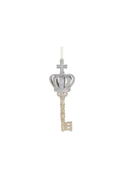 Jumbo Ornament Brad de Craciun Cheie cu Coroana Bej Samanie Glitter Argintiu ...