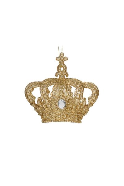 Jumbo Ornament Brad de Craciun Coroana cu Glitter Auriu & Piatra 11x9.5cm