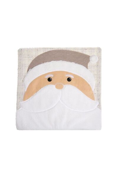 Jumbo Fata de Perna Decorativa de Craciun Ecru cu Model Mos Craciun 45x45cm