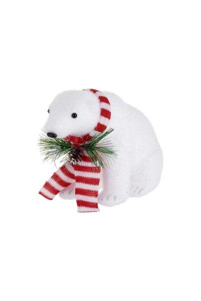 Jumbo Figurina Decorativa de Craciun Urs Polar din Spuma cu Fular in Dungi Ro...