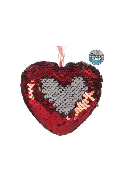 Jumbo Ornament Brad de Craciun Inima cu Paiete Rosii Argintii 8cm