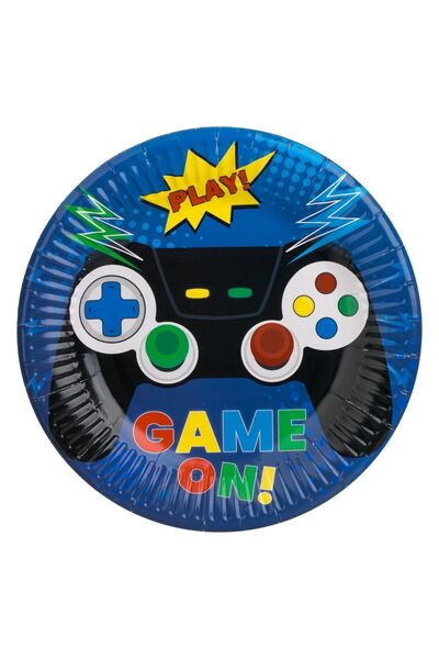OEM Farfurii de Petrecere din Carton Albastru cu Model Control "Game On" 18cm...