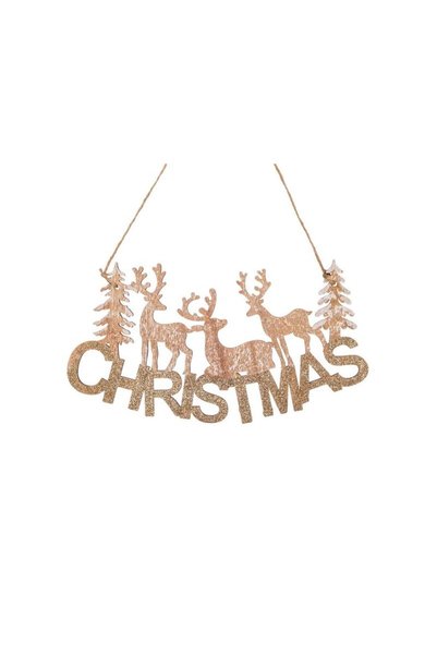 Jumbo Decoratiune de Craciun Suspendabila din Lemn Reni cu Glitter Auriu 22cm