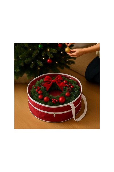 Jumbo Husa Rotunda cu Manere pentru Depozitare Coronite de Craciun Ø48x15cm