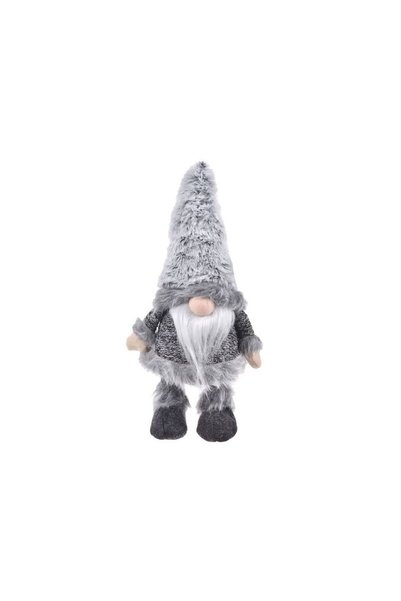 Jumbo Figurina Decorativa de Craciun Gri cu Miscare Caciula Gri Blana 30cm
