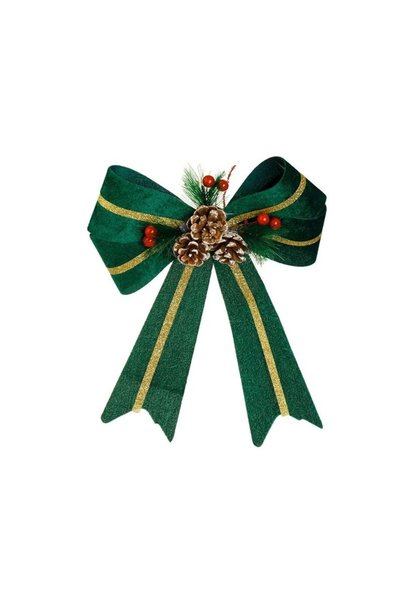 Jumbo Fundita Decorativa de Craciun Verde Catifelata cu Glitter & Conuri 22x32cm