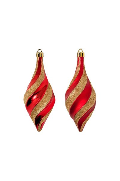 Jumbo Set Ornamente de Craciun Vintage Roşii Glitter Auriu 14cm - 3buc