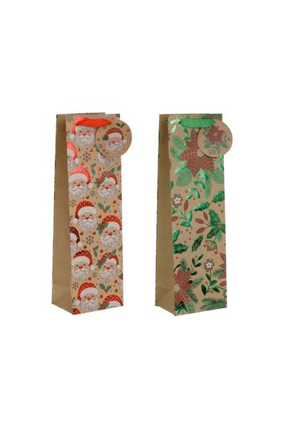 Jumbo Sacosa Cadou de Craciun pentru Sticla Mos Craciun Foil 12x9x39cm - 2buc