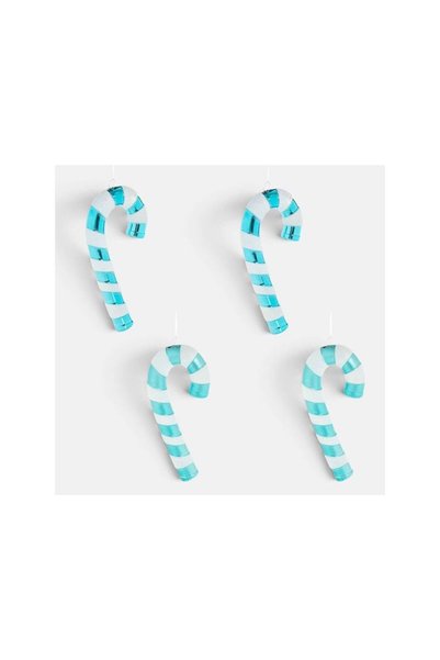 Jumbo Set Ornamente de Craciun Bastonase Turcoaz cu Dungi Albe Holografice 14...