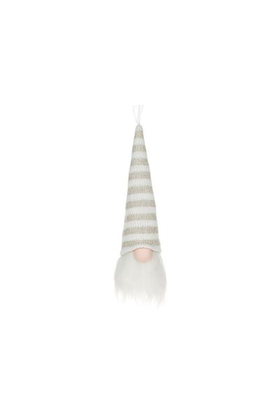 Jumbo Ornament de Craciun Figurina Gnome cu LED & Caciula Bej cu Dungi 19cm