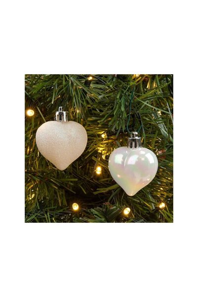 Jumbo Set Ornamente de Craciun Inimi Albe Irizate Mat Glitter 5cm - 6buc