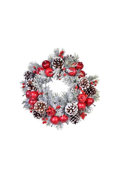 Jumbo Inel Decorativ de Craciun pentru Lumanare Zapada Conuri Mere Berries 34cm