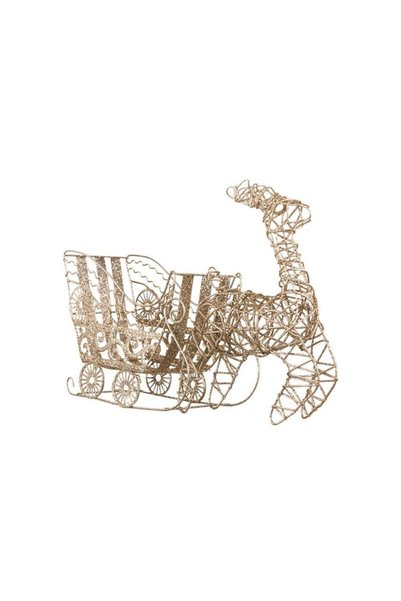 Jumbo Decoratiune de Craciun Metalica Cerb cu Sanie cu Glitter Bej 36cm