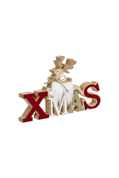 Jumbo Decoratiune din Lemn de Craciun Xmas Cerb cu Blana Alba Cetifelata Glit...