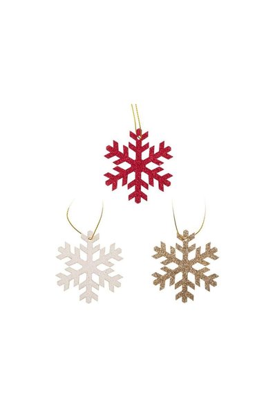 Jumbo Ornamente de Lemn pentru Brad de Craciun Fulgi Glitter 6cm - 8buc