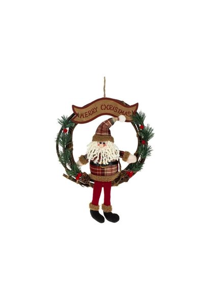 Jumbo Christmas Decoration Wooden Wreath Santa Claus "Merry Christmas" 15cm