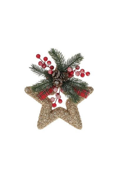 Jumbo Stea Decorativa din Spuma Aurie cu Tinsel Ramura & Pomusoare de Craciun...