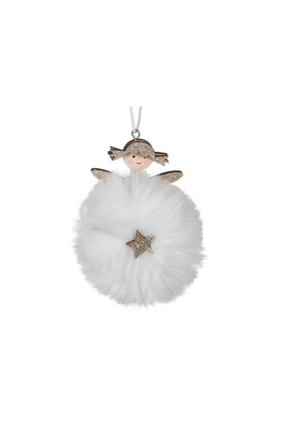 Jumbo Ornament Brad de Crasiun Ingeras din Lemn cu Blana Alba 10cm
