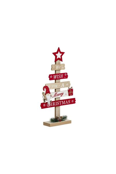 Jumbo Decoratiune din Lemn de Craciun Brad cu Tablite Gnome Stea 36.5cm