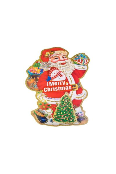 Jumbo Autocolant Decorativ de Craciun 3D Mos Craciun Sac cu Cadouri Brad 40x50cm