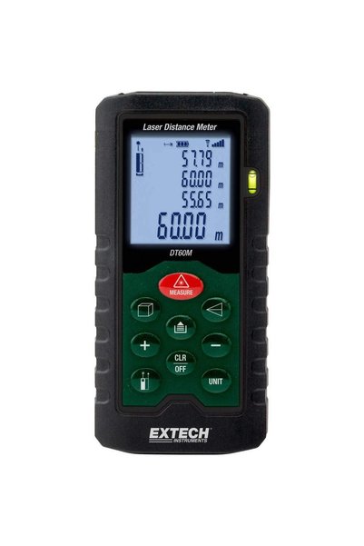 Extech جهاز قياس المسافة بالليزر DT60M، يقيس حتى 196 قدمًا، شاشة LCD مضاءة خل...