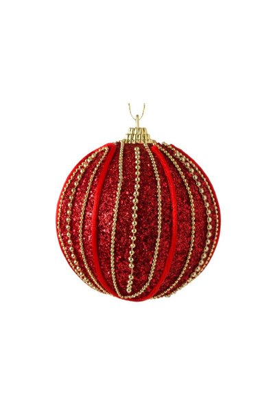 Jumbo Ornament Brad de Craciun din Spuma Rosu Siret Glitter Lant Auriu Ø8cm