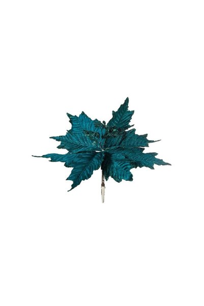 Jumbo Floare Decorativa de Craciun Verde Smarald Catifelata cu Glitter Bej Sa...