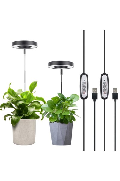 DURKU مجموعة من 2 مصباح نمو نباتات LED كامل الطيف للنباتات الداخلية، قابل لتع...