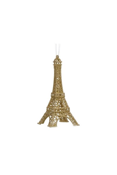 Jumbo Ornament Brad de Craciun Turnul Eiffel cu Glitter Auriu 6.7x15cm