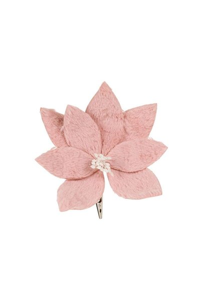 Jumbo Floare Decorativa de Craciun din Blana Artificiala Roz Nude cu Clips 25cm