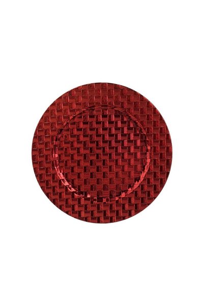 Jumbo Platou Decorativ de Craciun Rotund din Plastic Rosu cu Model Impletit Ø...