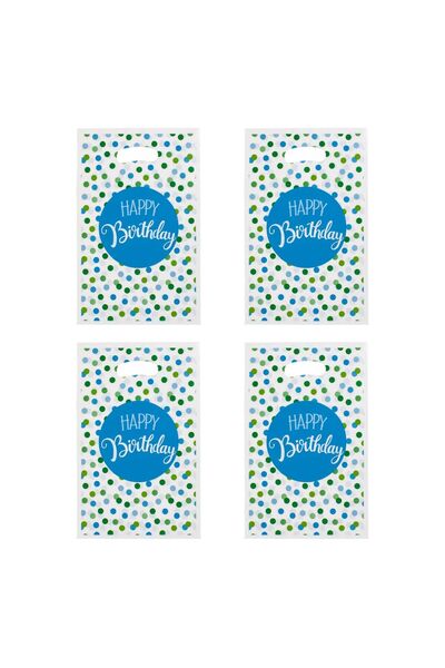 OEM Set Pungi Cadou din Plastic Alb Bleu cu Buline Verzi "Happy Birthday" 16x...